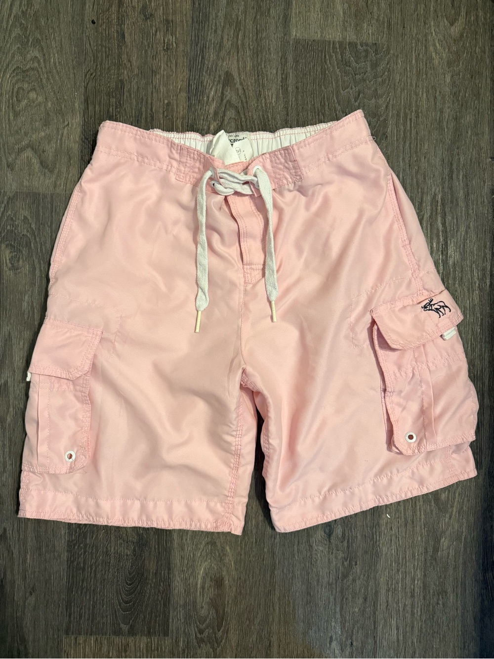 Men’s Abercrombie & Fitch Pink Cargo Swim Shorts with Drawstring
